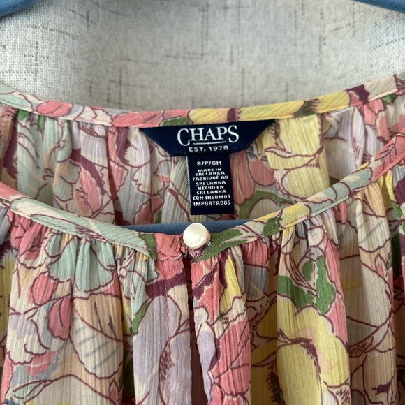 CHAPS Floral Poet Bohemian Blouse w/Ruffle Tiered Bell Sleeves, Size S. - Picture 4 of 6